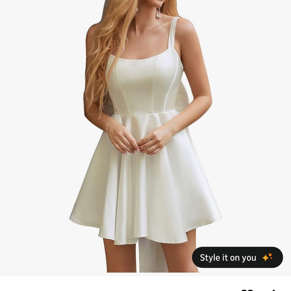 White‎ A-Line Corset Satin Mini Dress with Straps